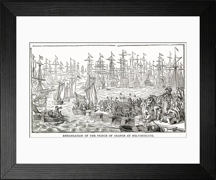 Framed Print : William's III's fleet embarked from Holland, and Landed at Torbay. Date: November 1688 Framed Print : William's III's fleet embarked from Holland, and Landed at Torbay. Date: November 1688