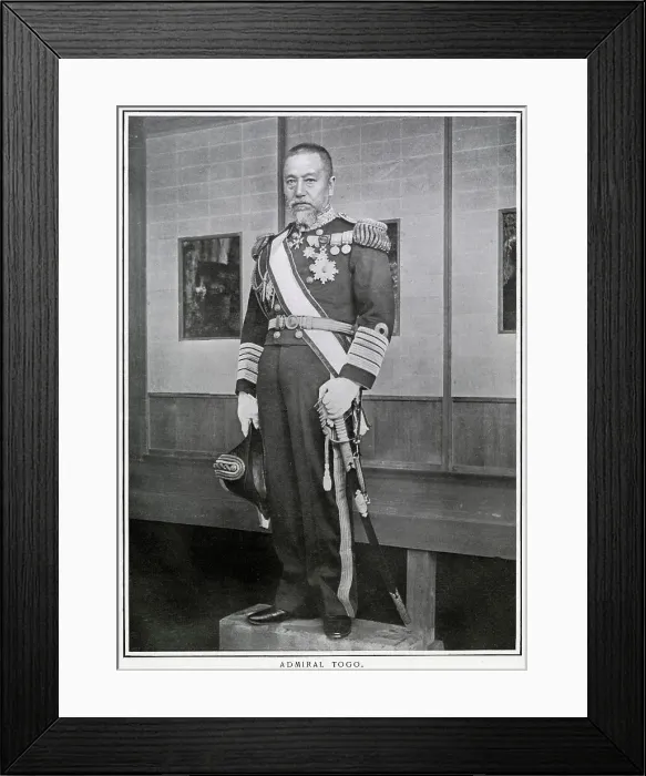 Framed Print : Marshal-Admiral Togo (1848 - 1934), served as a gensui or admiral of the fleet in the Imperial Japanese Navy and became one of Japan's greatest naval heroes. Date: 1905 Framed Print : Marshal-Admiral Togo (1848 - 1934), served as a gensui or admiral of the fleet in the Imperial Japanese Navy and became one of Japan's greatest naval heroes. Date: 1905
