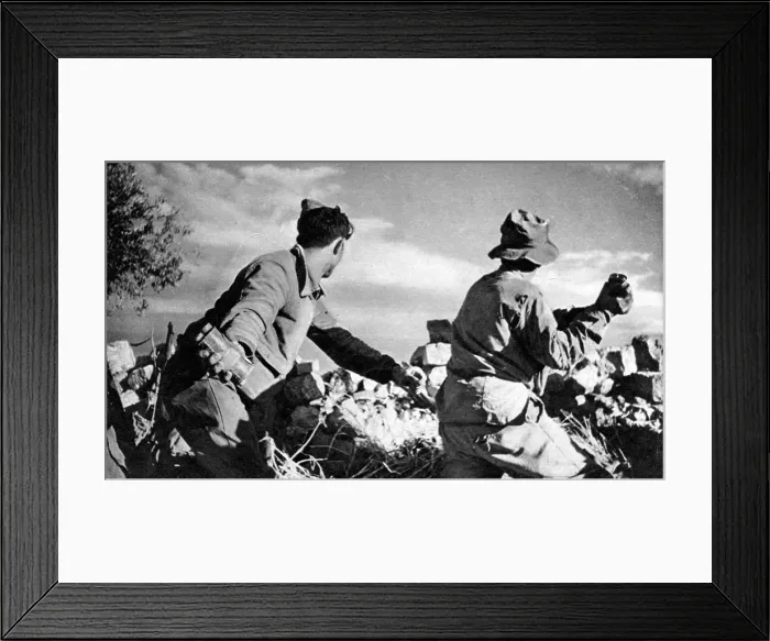 Framed Print : Nationalist Soldiers throwing grenades at Battle of the Ebro Framed Print : Nationalist Soldiers throwing grenades at Battle of the Ebro
