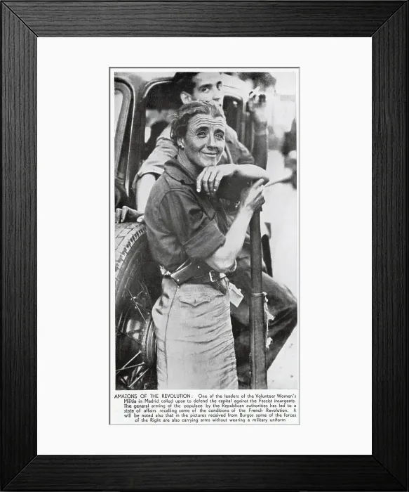 Framed Print : One of the members of the Volunteer Women's Militia, pictured in Madrid, 1936. Militias, such as this one, performed valuable service for the Republican Government in the Spanish Civil War. Date: 1936 Framed Print : One of the members of the Volunteer Women's Militia, pictured in Madrid, 1936. Militias, such as this one, performed valuable service for the Republican Government in the Spanish Civil War. Date: 1936