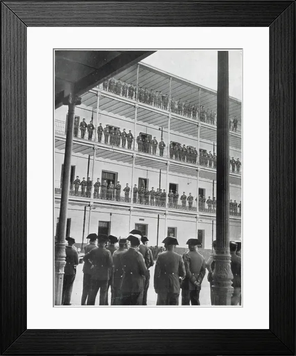 Framed Print : A Civil Guard Parade on a tiered building at their barracks, Spain, 1936. This was deemed a necessary alternative to drilling on the middle of the parade ground, under the burning sun of a summer's day Framed Print : A Civil Guard Parade on a tiered building at their barracks, Spain, 1936. This was deemed a necessary alternative to drilling on the middle of the parade ground, under the burning sun of a summer's day