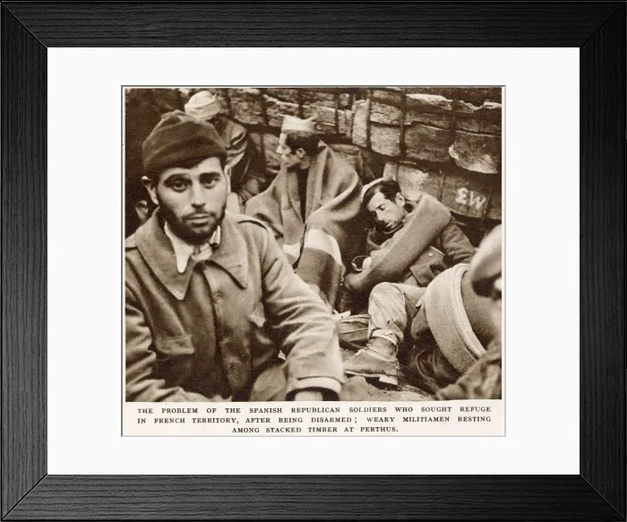 Framed Print : Showing men, formerly soldiers of the Republican Army, who became refugees at the end of the Spanish Civil War, in Perthus, France. When the Nationalist Army finally won the Spanish Civil War, in 1939 Framed Print : Showing men, formerly soldiers of the Republican Army, who became refugees at the end of the Spanish Civil War, in Perthus, France. When the Nationalist Army finally won the Spanish Civil War, in 1939