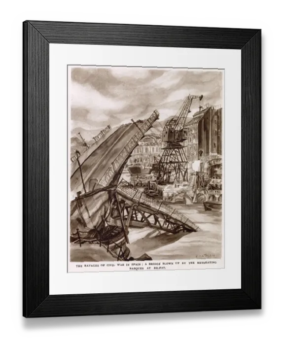 Framed Print : Bridge Blown up in Bilbao; Spanish Civil War 1937 Framed Print : Bridge Blown up in Bilbao; Spanish Civil War 1937