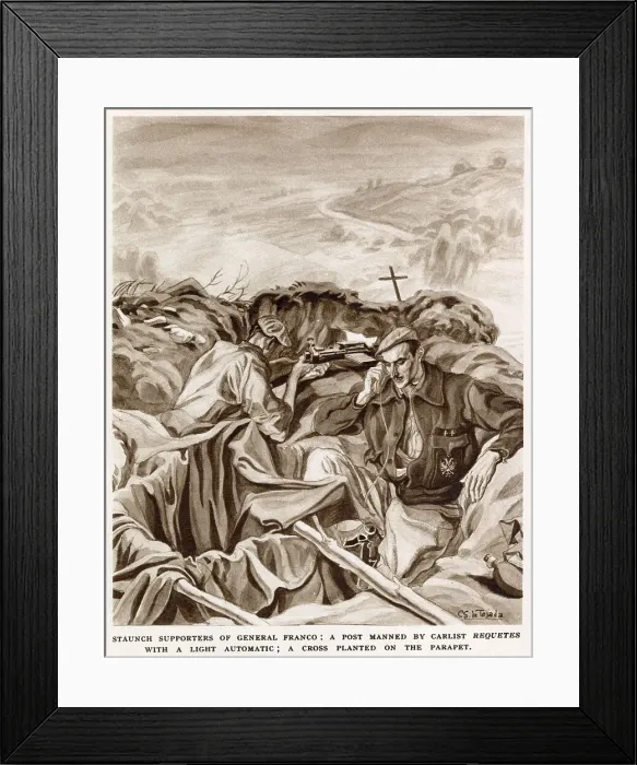 Framed Print : A position held by Carlist Requetes of the Nationalist army during the Spanish Civil War. One of the men can be seen firing a light automatic machine gun through a hole in the parapet Framed Print : A position held by Carlist Requetes of the Nationalist army during the Spanish Civil War. One of the men can be seen firing a light automatic machine gun through a hole in the parapet