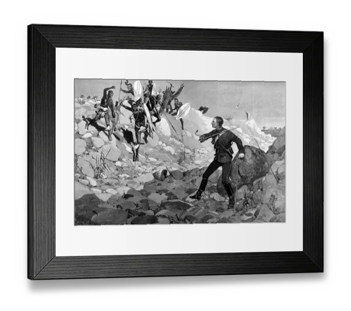 Framed Print : Zulu war. At Bay! The French Prince Imperial attacked by Z Framed Print : Zulu war. At Bay! The French Prince Imperial attacked by Z
