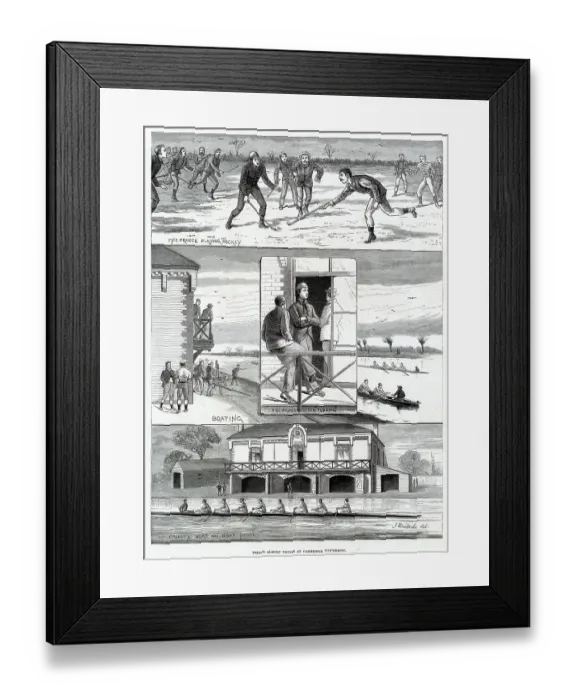 Framed Print : Series of sketches showing Prince Albert Victor, Duke of Clarence (1864 - 1892), involved in a series of sporting activities while at Cambridge University Framed Print : Series of sketches showing Prince Albert Victor, Duke of Clarence (1864 - 1892), involved in a series of sporting activities while at Cambridge University