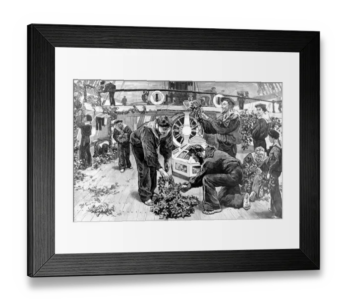 Framed Print : British sailors decorating the Victory on the anniversary Framed Print : British sailors decorating the Victory on the anniversary