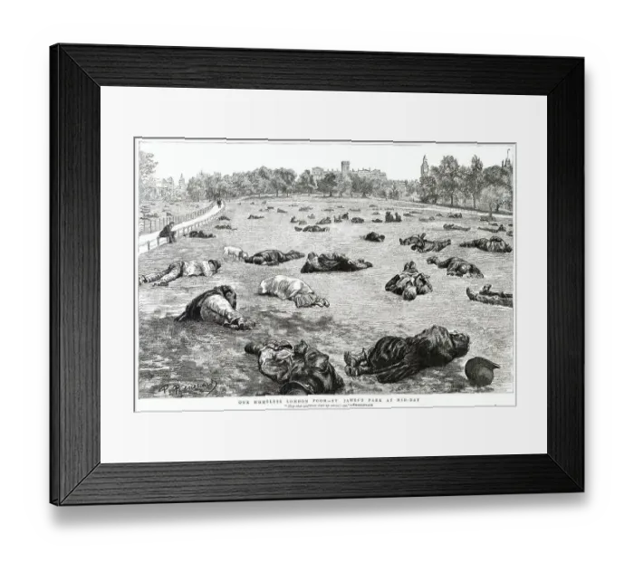 Framed Print : Homeless people catching up on sleep in St. James's Park in London at mid-day. This was in the summer months where the homeless enjoyed the sunshine in an enclosure popularly known as the Bull Ring Framed Print : Homeless people catching up on sleep in St. James's Park in London at mid-day. This was in the summer months where the homeless enjoyed the sunshine in an enclosure popularly known as the Bull Ring