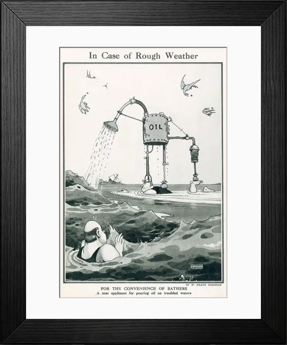 Framed Print : For the convenience of bathers, a neat appliance for pouring oil on troubled waters. Date: 1921 Framed Print : For the convenience of bathers, a neat appliance for pouring oil on troubled waters. Date: 1921