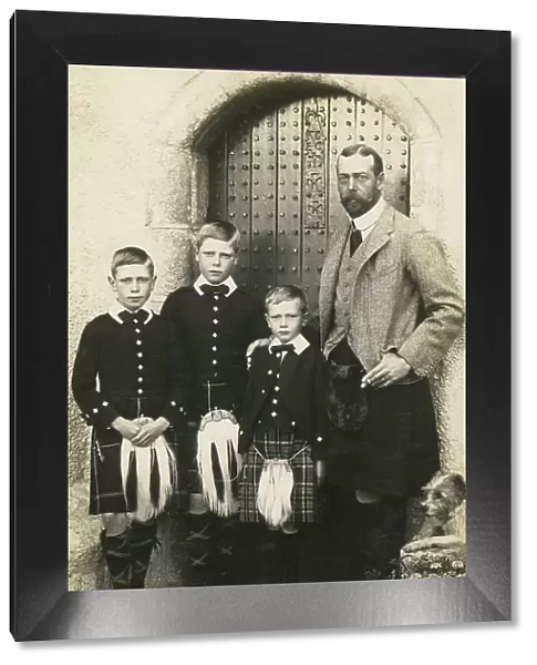 The Prince of Wales, later King George V (1865 - 1936), photographed with his three eldest sons, from left, Prince Albert of Wales, later King George VI, Prince Edward of Wales, King Edward VIII, Duke of Windsor and Prince Henry of Wales