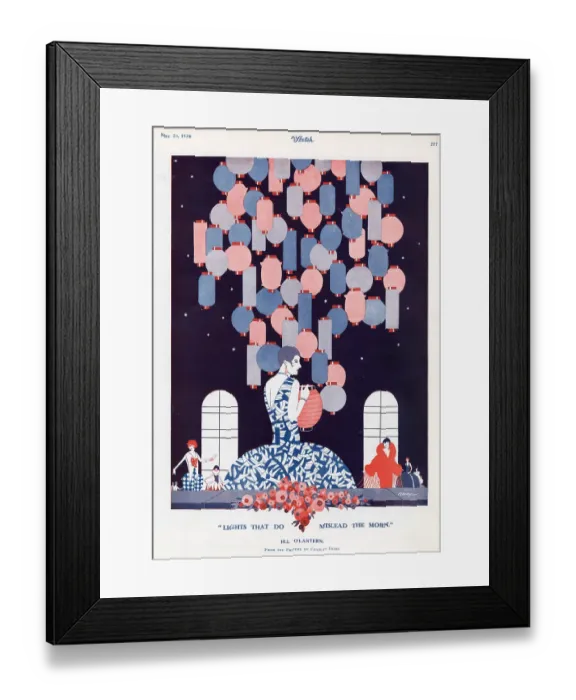 Framed Print : This illustration shows a fashionable woman in front of a collection of chinese lanterns. Date: 1926 Framed Print : This illustration shows a fashionable woman in front of a collection of chinese lanterns. Date: 1926