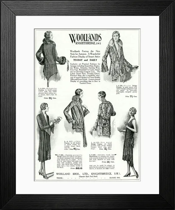 Framed Print : Advert for Woollands women's evening coats 1929 Framed Print : Advert for Woollands women's evening coats 1929