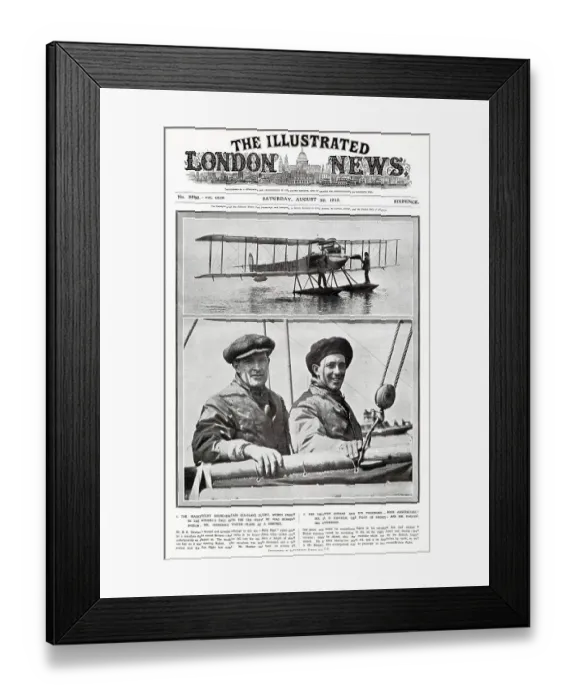 Framed Print : Harry Hawker (1889 - 1921), the pilot and passenger attempt to win the Daily Mail £5000 prize, round Britain. Unfortunately on 27th August the machine fell into to the sea of a height of about 100 feet near Dublinand was to damaged Framed Print : Harry Hawker (1889 - 1921), the pilot and passenger attempt to win the Daily Mail £5000 prize, round Britain. Unfortunately on 27th August the machine fell into to the sea of a height of about 100 feet near Dublinand was to damaged