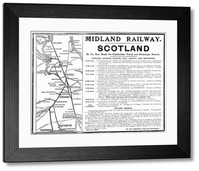 Framed Print : Improved night service from North of Scotland to St. Pancras, London. Date: 1907 Framed Print : Improved night service from North of Scotland to St. Pancras, London. Date: 1907
