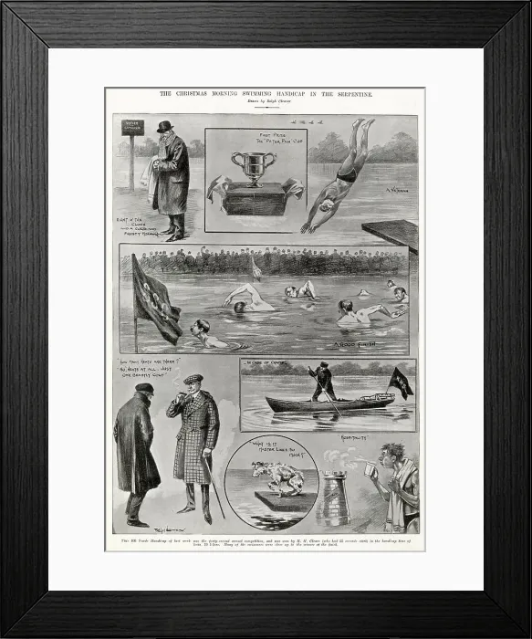 Framed Print : Christmas Morning Swimming Handicap in Serpentine 1906 Framed Print : Christmas Morning Swimming Handicap in Serpentine 1906