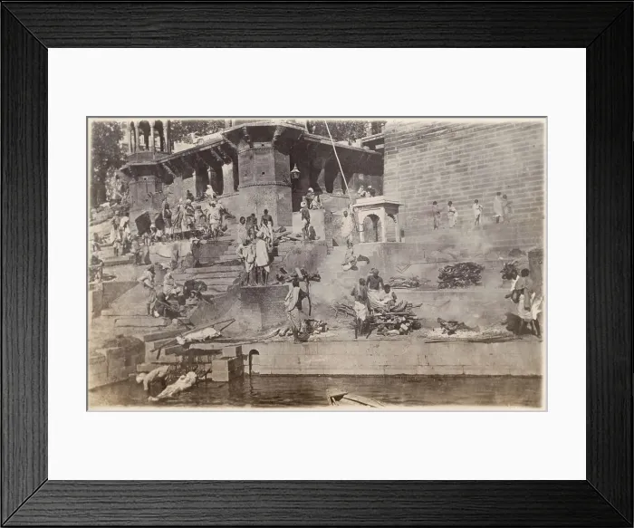 Framed Print : Cremation on the bnaks of the Ganges - Benares Framed Print : Cremation on the bnaks of the Ganges - Benares