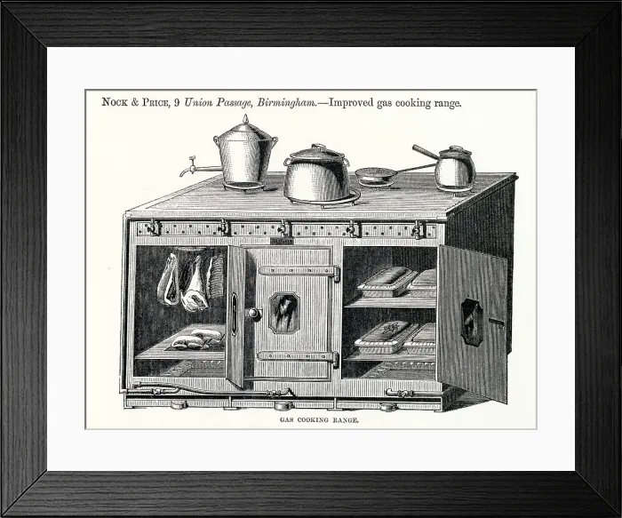 Framed Print : Improved gas cooking and heating range. Date: 1862 Framed Print : Improved gas cooking and heating range. Date: 1862