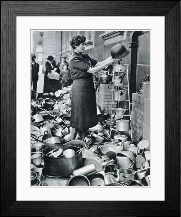 Framed Print : Lord Beaverbrook the Minister for Aircraft Production appealed for objects wholly or partly made of aluminium for the manufacture of aeroplanes. Photograph of a woman from the from the Women's Voluntary Service outside their town hall Framed Print : Lord Beaverbrook the Minister for Aircraft Production appealed for objects wholly or partly made of aluminium for the manufacture of aeroplanes. Photograph of a woman from the from the Women's Voluntary Service outside their town hall