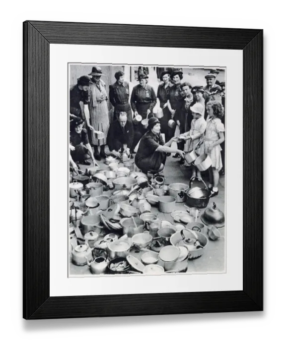 Framed Print : Lord Beaverbrook the Minister for Aircraft Production appealed for objects wholly or partly made of aluminium for the manufacture of aeroplanes. Photograph showing Lady Lucas Tooth who was in charge of a collecting centre of the Women's Framed Print : Lord Beaverbrook the Minister for Aircraft Production appealed for objects wholly or partly made of aluminium for the manufacture of aeroplanes. Photograph showing Lady Lucas Tooth who was in charge of a collecting centre of the Women's