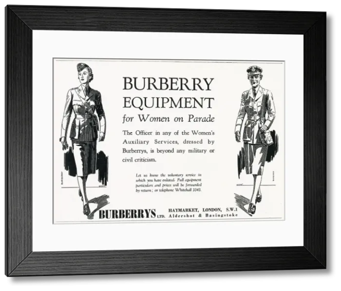 Framed Print : Advert for Burberry women's equipment WWII Framed Print : Advert for Burberry women's equipment WWII