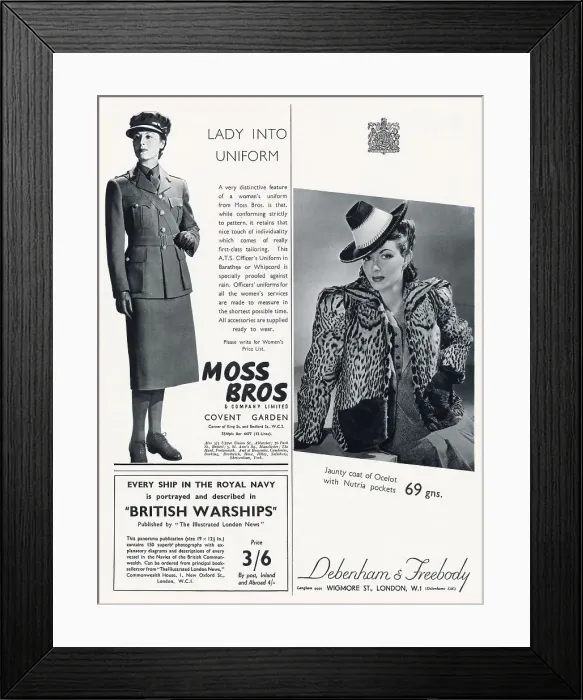 Framed Print : Adverts for Women's Military and Civil Clothing WWII Framed Print : Adverts for Women's Military and Civil Clothing WWII