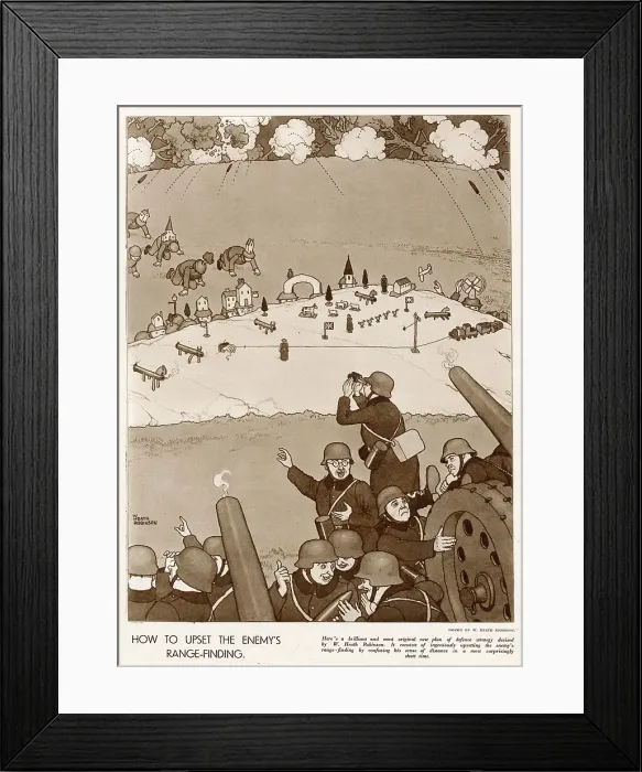 Framed Print : German soldiers spotting buildings far in the distance, not realising that it's a setup consisting of a miniature country town coursing the perspective to be all wrong. Date: 1941 Framed Print : German soldiers spotting buildings far in the distance, not realising that it's a setup consisting of a miniature country town coursing the perspective to be all wrong. Date: 1941