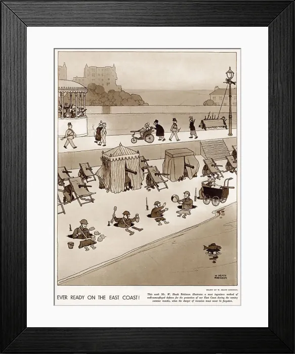 Framed Print : Defence during the summer months from the beach, home guards hiding with their gun ready. Date: 1941 Framed Print : Defence during the summer months from the beach, home guards hiding with their gun ready. Date: 1941