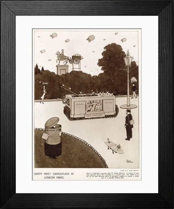 Framed Print : Camouflaged civilians, home guards and dogs in a London park hiding from the enemy above. Date: 1941 Framed Print : Camouflaged civilians, home guards and dogs in a London park hiding from the enemy above. Date: 1941