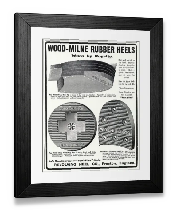 Framed Print : Men and women's rubber heel tips that were easily fixed to the shoe. Date: 1904 Framed Print : Men and women's rubber heel tips that were easily fixed to the shoe. Date: 1904