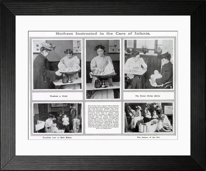 Framed Print : Teaching Mothers to Care for their Infants 1907 Framed Print : Teaching Mothers to Care for their Infants 1907