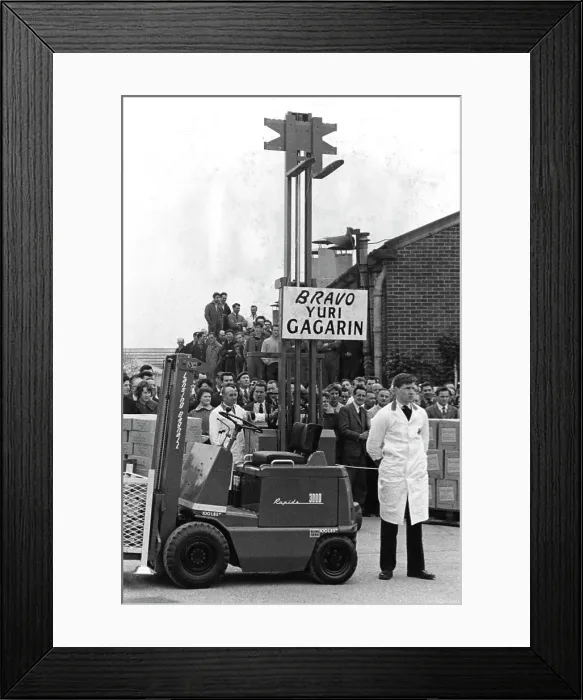 Framed Print : Fork-lift truck Gagarin salute Framed Print : Fork-lift truck Gagarin salute
