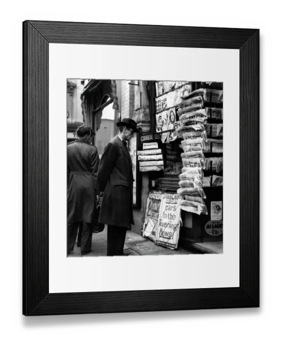 Framed Print : Man International Newspapers Display Soho London Framed Print : Man International Newspapers Display Soho London