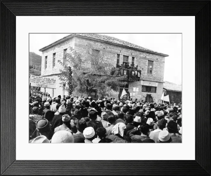 Framed Print : Enver Hoxha's speech in Mallakast; Albania