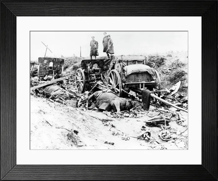 Framed Print : German battery destroyed by British artillery, WW1 Framed Print : German battery destroyed by British artillery, WW1