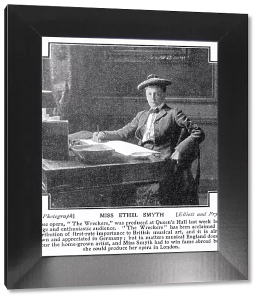 Ethel Smyth (1858 - 1944), English composer and a member of the women's suffrage movement. Photograph when she composed The Wreckers produced at Queen's Hall. Date: 1908
