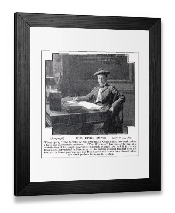 Framed Print : Ethel Smyth (1858 - 1944), English composer and a member of the women's suffrage movement. Photograph when she composed The Wreckers produced at Queen's Hall. Date: 1908 Framed Print : Ethel Smyth (1858 - 1944), English composer and a member of the women's suffrage movement. Photograph when she composed The Wreckers produced at Queen's Hall. Date: 1908