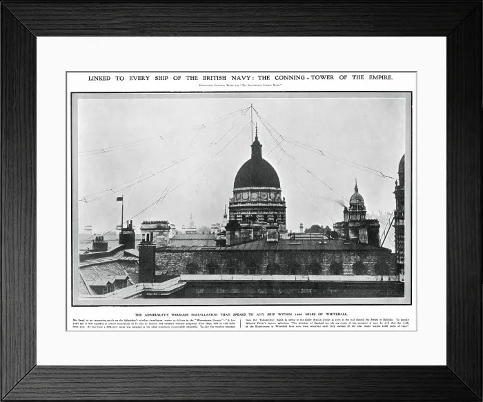 Framed Print : The wireless warfare: How the Admiralty's wireless installation that spook to any Britsih warships within 1600 miles of Whitehall. Most of the ships taking part in the manoeuvre carried wireless apparatus and telegraphists Framed Print : The wireless warfare: How the Admiralty's wireless installation that spook to any Britsih warships within 1600 miles of Whitehall. Most of the ships taking part in the manoeuvre carried wireless apparatus and telegraphists