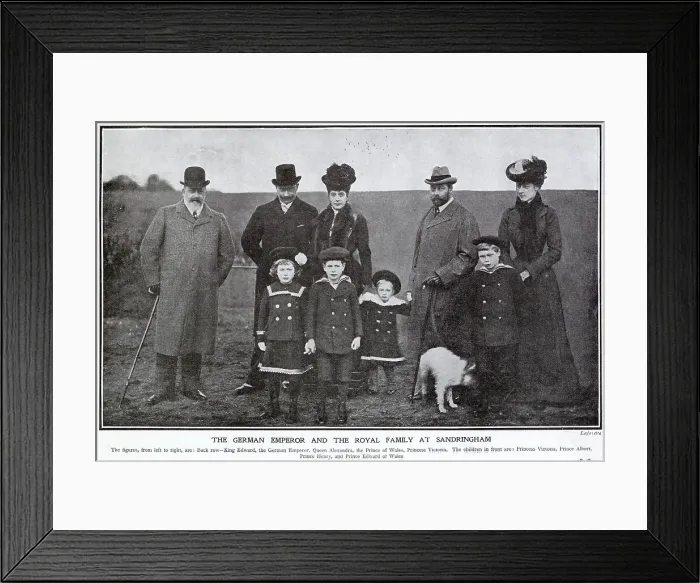 Framed Print : Informal photograph of Wilhelm II, the German Emperor with Edward VII and Queen Alexandra and family at Sandringham. Date: 1902 Framed Print : Informal photograph of Wilhelm II, the German Emperor with Edward VII and Queen Alexandra and family at Sandringham. Date: 1902