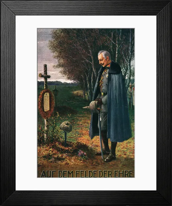 Framed Print : German propaganda postcard, Kaiser at grave, WW1 Framed Print : German propaganda postcard, Kaiser at grave, WW1