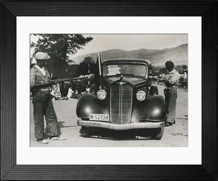 Framed Print : Spain. Civil War. Republican check point. Inspection Framed Print : Spain. Civil War. Republican check point. Inspection