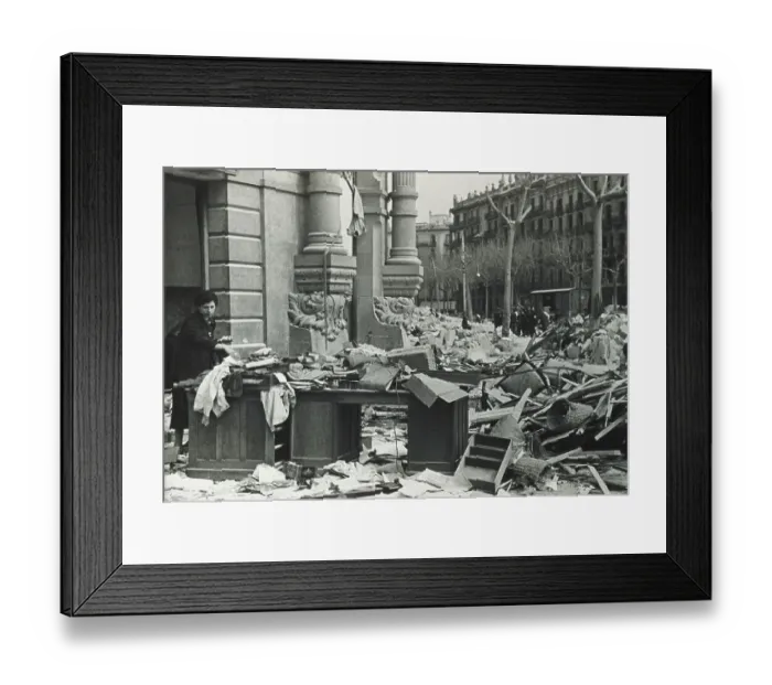 Framed Print : SPAIN. Barcelona. Spanish Civil War. Corner Balmes-Gran Framed Print : SPAIN. Barcelona. Spanish Civil War. Corner Balmes-Gran