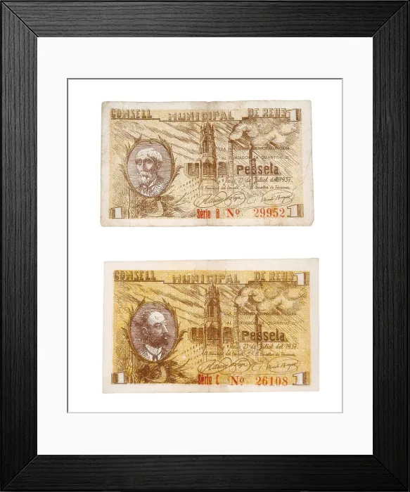 Framed Print : Spanish Civil War. Bills issued by the touwn Framed Print : Spanish Civil War. Bills issued by the touwn