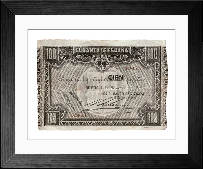 Framed Print : Spain. Civil War (1937). 100 pesetas bill issued Framed Print : Spain. Civil War (1937). 100 pesetas bill issued