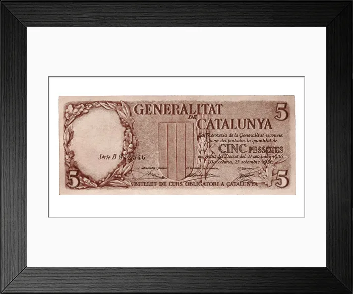 Framed Print : 5 pesetas bill issued by the Generalitat of Catalunya Framed Print : 5 pesetas bill issued by the Generalitat of Catalunya