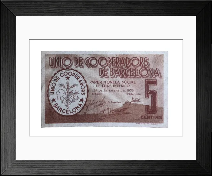 Framed Print : Spain. Civil War (1936-1939). 5 cents note issued Framed Print : Spain. Civil War (1936-1939). 5 cents note issued