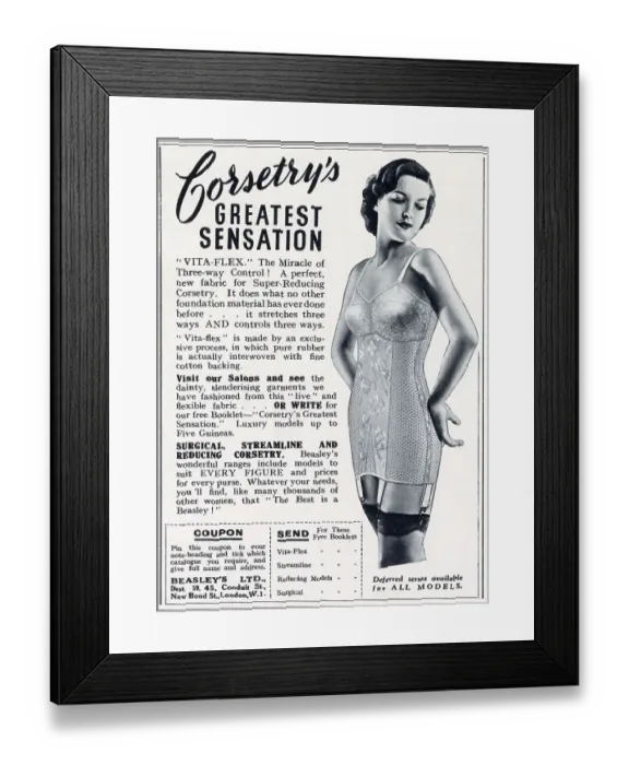 Framed Print : New fabric that stretches three ways Vita-Flex was made of an exclusive process in which pure rubber was interwoven with fine cotton backing. Date: 1939