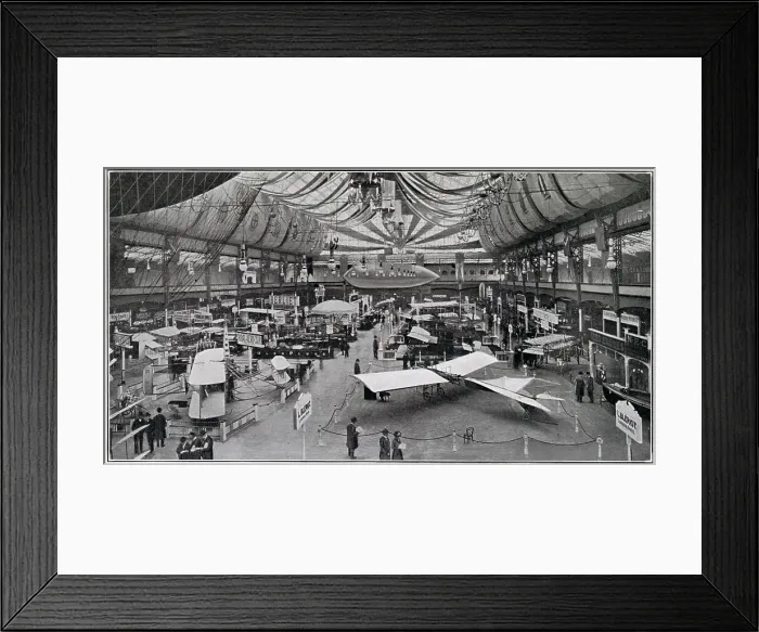 Framed Print : General view of the main gallery at the yearly airshow held Olympia, London. Date: 1910 Framed Print : General view of the main gallery at the yearly airshow held Olympia, London. Date: 1910