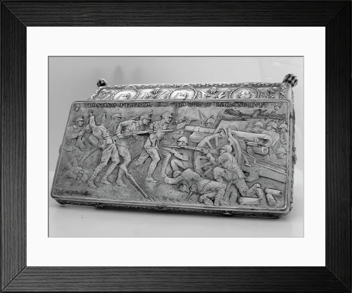 Framed Print : Cigarette Box with relief after a Caton Woodville painting Framed Print : Cigarette Box with relief after a Caton Woodville painting