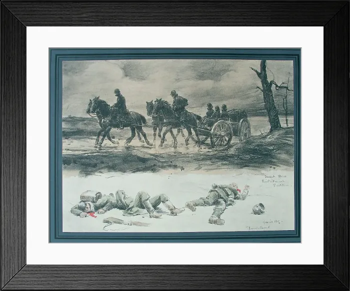 Framed Print : Ypres Front - French food wagon passing dead Germans Framed Print : Ypres Front - French food wagon passing dead Germans