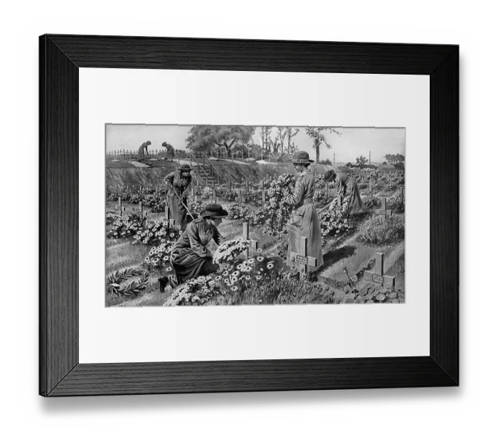Framed Print : Women gardeners tending soldiers graves, World War One Framed Print : Women gardeners tending soldiers graves, World War One